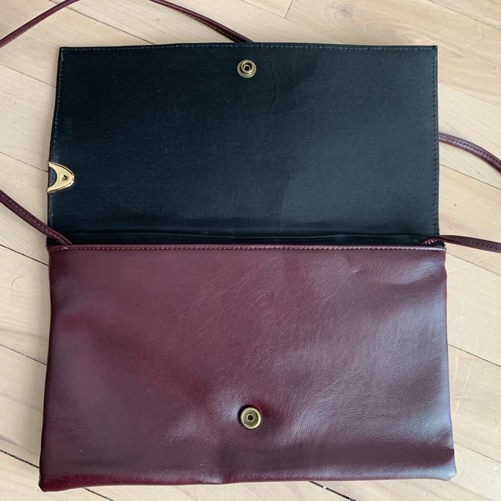 VINTAGE - Burgundy Velvet & Leather Envelope Shoulder Bag - Picture 3 of 9